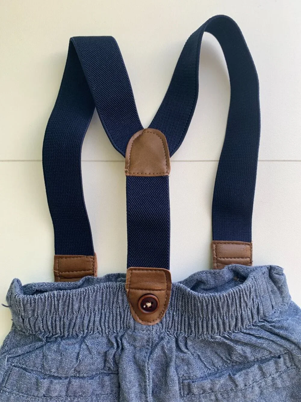 Gymboree Boy Seersucker Blue Stripe Short Suspender Overall Size 0-3 months